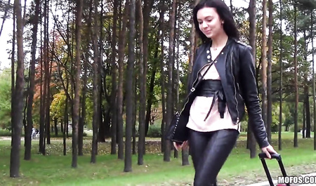 Un Russe a emmené une brune et l'a baisée dans une voiture étrangère